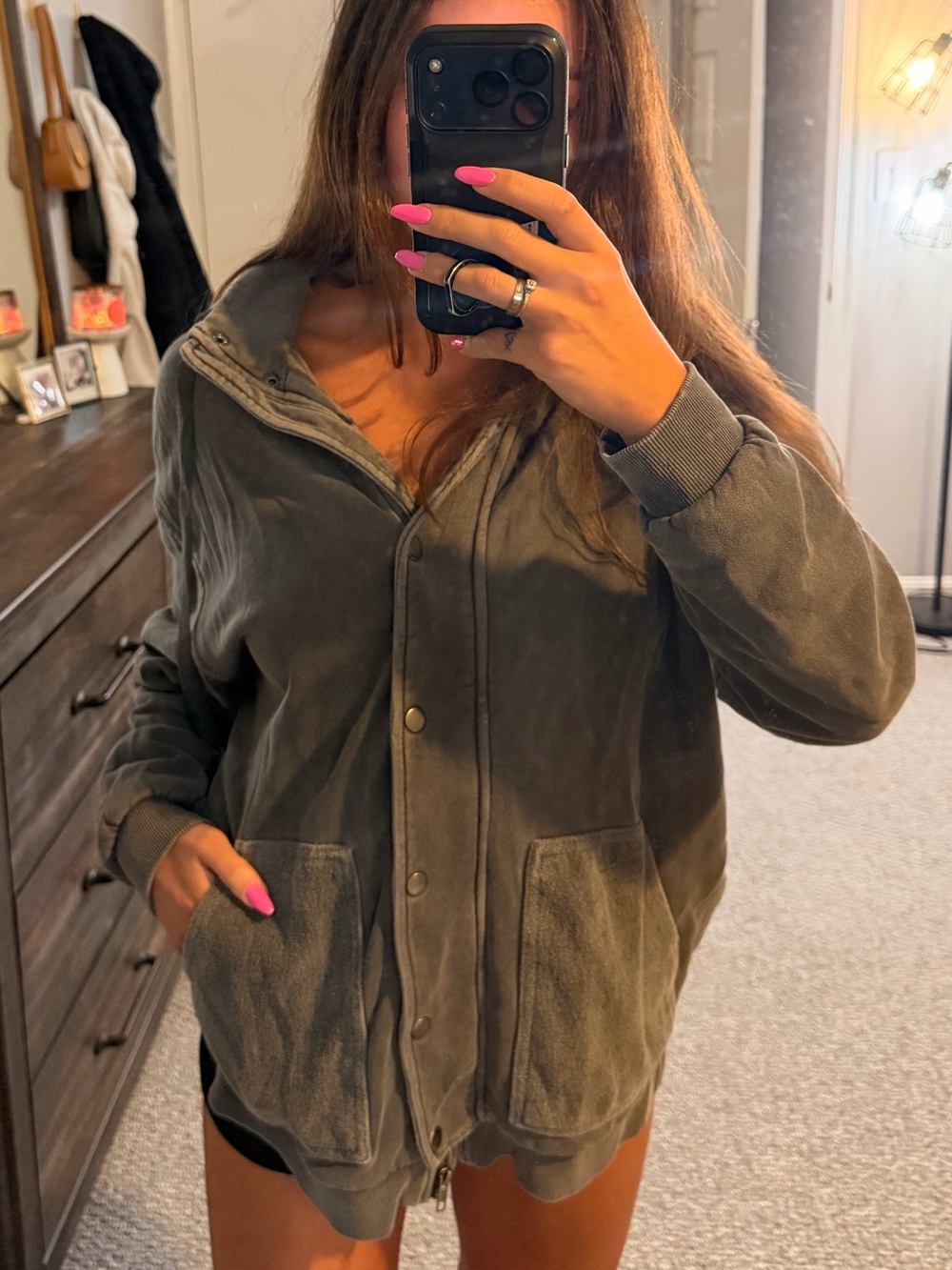 Oversized Sweatshirt Jacket in Washed Gray